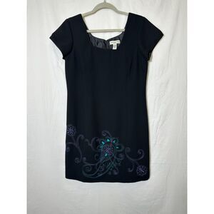 Amanda Smith Petite Women's Black Sheath Dress With Embroidery Design Size 10P